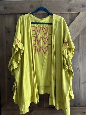 Relaxed Lime Green Open-Front Tunic with Graphic Back - A Rare Bird